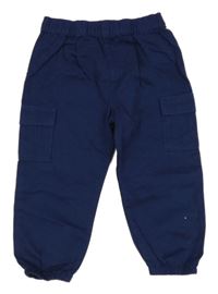 Tmavomodré plátěné cargo cuff kalhoty M&S