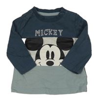 Šedomodro-bílo-zelené triko s Mickeym C&A