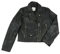 Černý koženkový jarní crop křivák s límečkem RIVER ISLAND