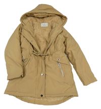 Hnědá šusťáková zimní parka s kapucí 