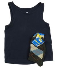 2set - Tmavomodré tílko H&M + Tmavozelené kárované ponožky