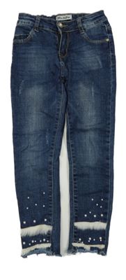 Modré skinny rifle s perličkami Miss Belina 