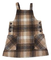 Hnědo-béžovo-růžové kostkované vlněné šaty Primark