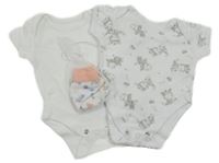 3set - Bílé body + bílé body se zebrami + bílo-růžové rukavice s květy 