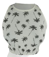 Dámský bílý žebrovaný crop top s palmami Hollister 