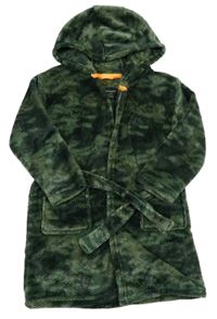 Zelený army chlupatý župan s kapucí Primark