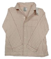Nové - Růžovo-smetanová kostkovaná pyžamová košile H&M