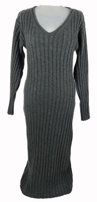 Dámské šedé svetrové žebrované dlouhé šaty H&M