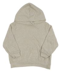 Světlebéžová melírovaná žebrovaná úpletová oversize mikina s kapucí H&M