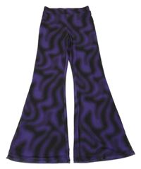 Černo-fialové vzorované šifonové flare legíny H&M