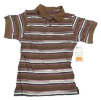 Nové - Hnědo-šedo-růžové pruhované polo tričko