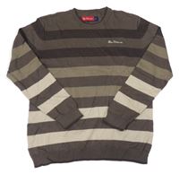 Béžovo-hnědý pruhovaný svetr s logem Ben Sherman