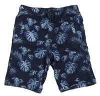 Tmavomodré plátěné chino kraťasy s listy Denim Co.