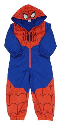 Modro-červená šusťáková podzimní kombinéza se Spidermanem a kapucí Marvel
