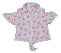 Smetanová crop halenka s plameňáky a průstřihy LC Waikiki