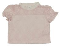 Světlerůžová krajková crop halenka