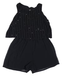 Černý šifonový kraťasový overal s flitry H&M