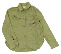 Khaki riflová košilová bunda se srdíčkem a květem H&M