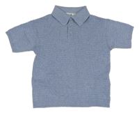 Modré melírované perforované pletené polo tričko H&M