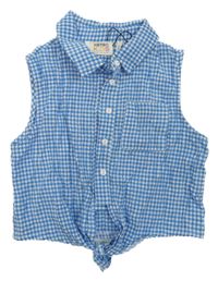 Modro-bílý kostkovaný propínací crop top 