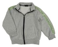 Šedá melírovaná tech fleece propínací mikina s logem a pruhem bekkin