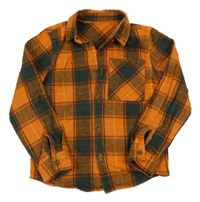 Oranžovo-khaki kostkovaná košilová bunda 
