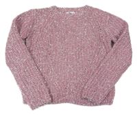 Růžovo-stříbrný žinylkový svetr Primark