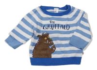Modro-bílý pruhovaný svetr s Gruffalem Tu