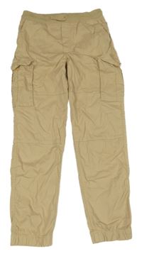 Béžové plátěné cargo cuff kalhoty s úpletovým pasem H&M