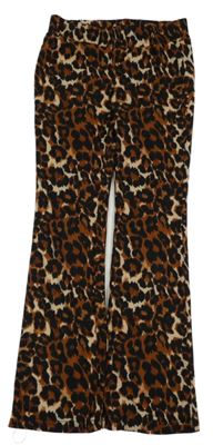 Hnědo-černé žebrované flare legíny s leopardím vzorem