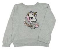 Šedý svetr s jednorožcem a flitry H&M
