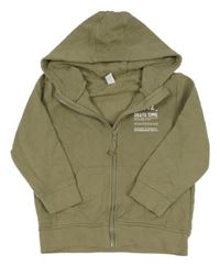 Khaki propínací mikina s nápisem a kapucí Topolino