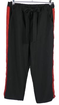 Dámské černé volné kalhoty s červenými pruhy Vintage 