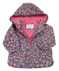 Tmavomodrá šusťáková květovaná podzimní bunda s kapucí Mothercare