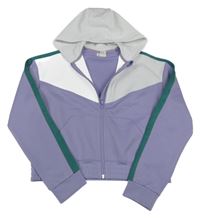 Bílo-lila sportovní propínací crop mikina s kapucí H&M