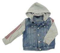 Modro-šedá riflovo/tepláková bunda s kapucí H&M