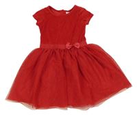 Červené plyšovo/tylové šaty s mašlí Dopodopo