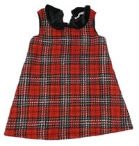 Červeno-černo-barevné kostkované vlněné šaty s límečkem H&M