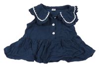 Tmavomodrý mušelínový peplum halenkový top s límcem Shein