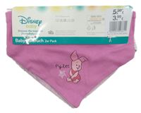 Nové - 2x - Šátek - Tmavorůžový s Prasátkem, pruhovaný s Pú Disney