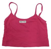 Fuchsiový žebrovaný crop top s nápisem 