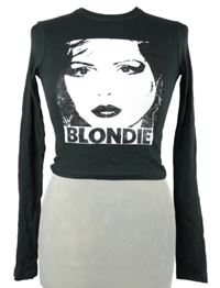 Nové - Dámské tmavošedé žebrované crop triko s potiskem Bershka 
