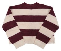 Vínovo-světlerůžový pruhovaný žebrovaný crop svetr H&M