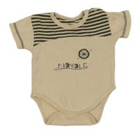 Béžovo-khaki body s pruhy a výšivkou