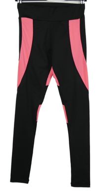 Dámské černo-růžové sportovní legíny s pruhy 