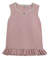 Růžový pletený žebrovaný top s bílým lemem River Island