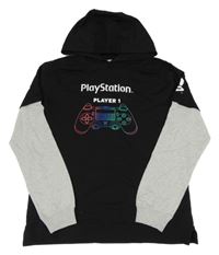 Černo-šedá/melírovaná mikina s ovladačem - PlayStation a kapucí CUBUS AS