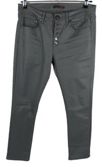 Dámské šedé potažené skinny kalhoty 