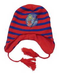 Červeno-tmavomodrá pruhovaná pletená podšitá ušanka PJ Masks