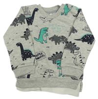Šedá melírovaná mikina s dinosaury
